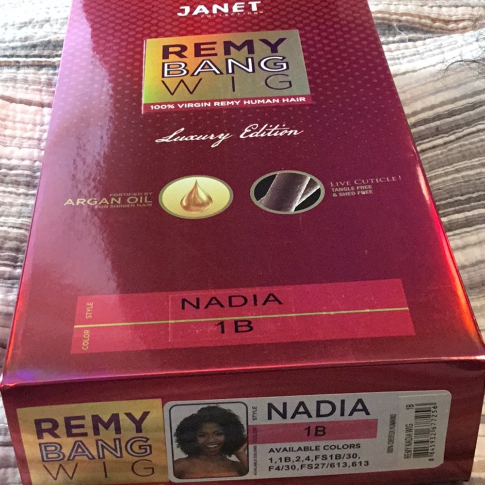Brand New Human Hair Janet Collection Remy Bang Wig 1B